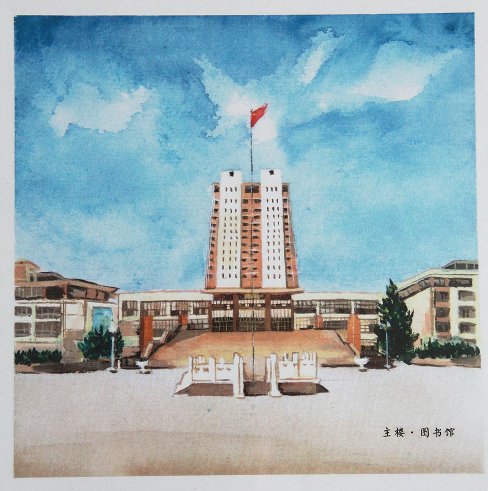 校园建筑水彩画图片